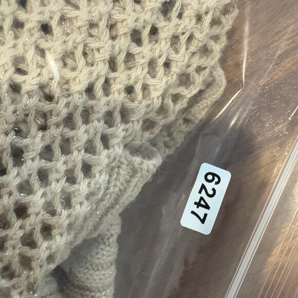 Cache‎ Sweater Women Medium Gold Beige Cowl Neck Open Knit Mesh Pullover Shimmer - Picture 11 of 11